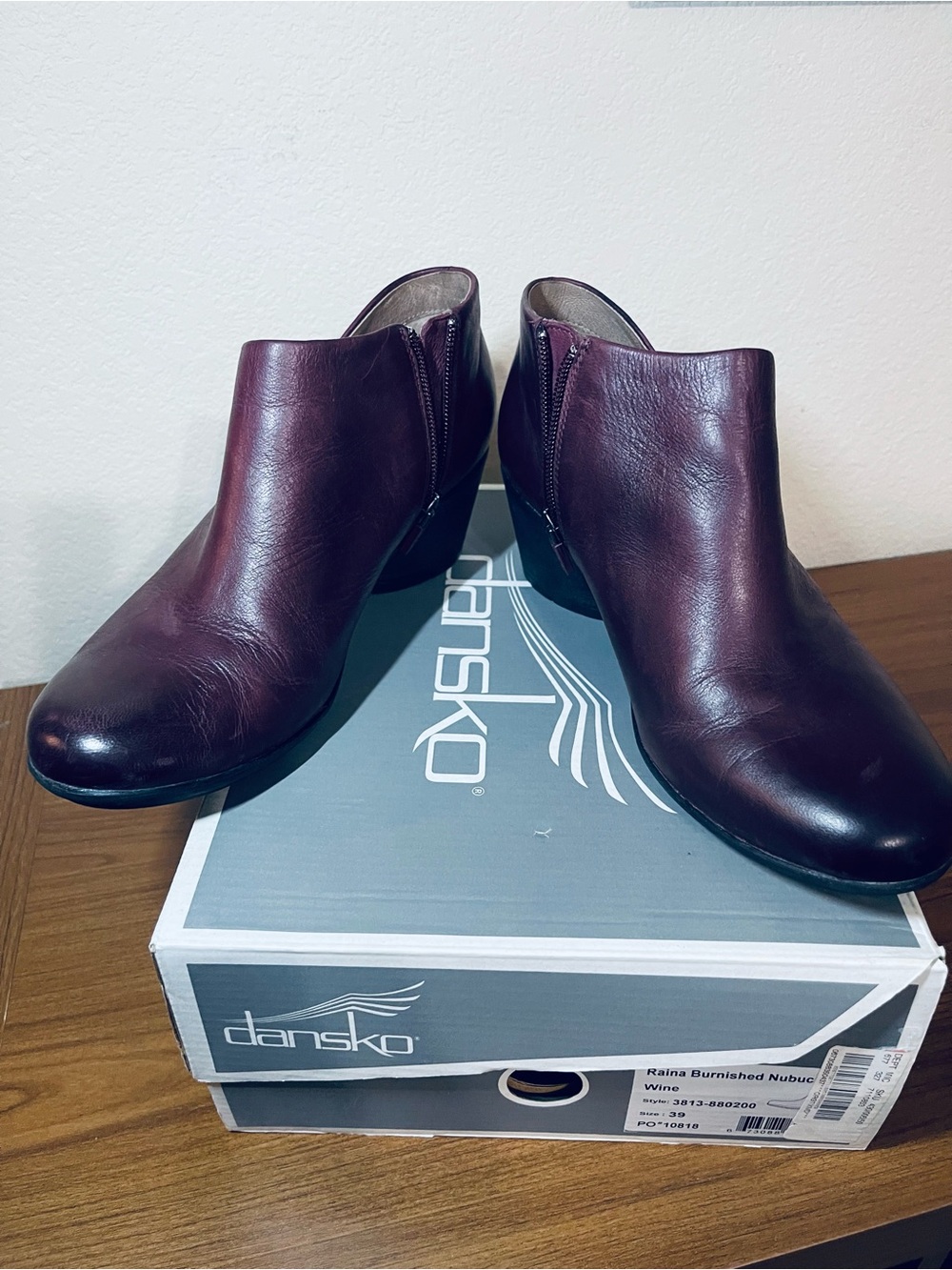 Dansko Wine Leather Side-Zip Ankle Booties